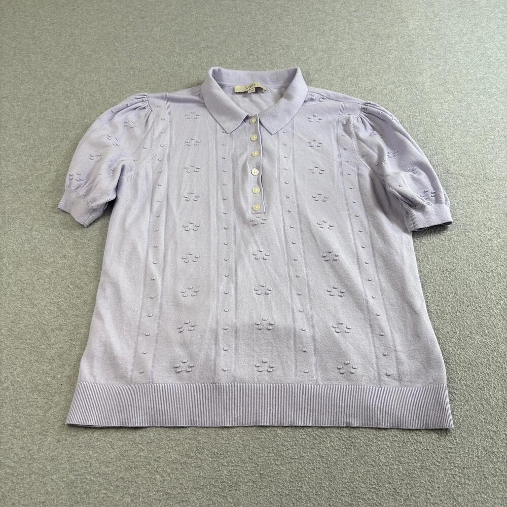 LOFT Sweater Womens XL Lavender Short Sleeve Knit Polo Textured Preppy Classic